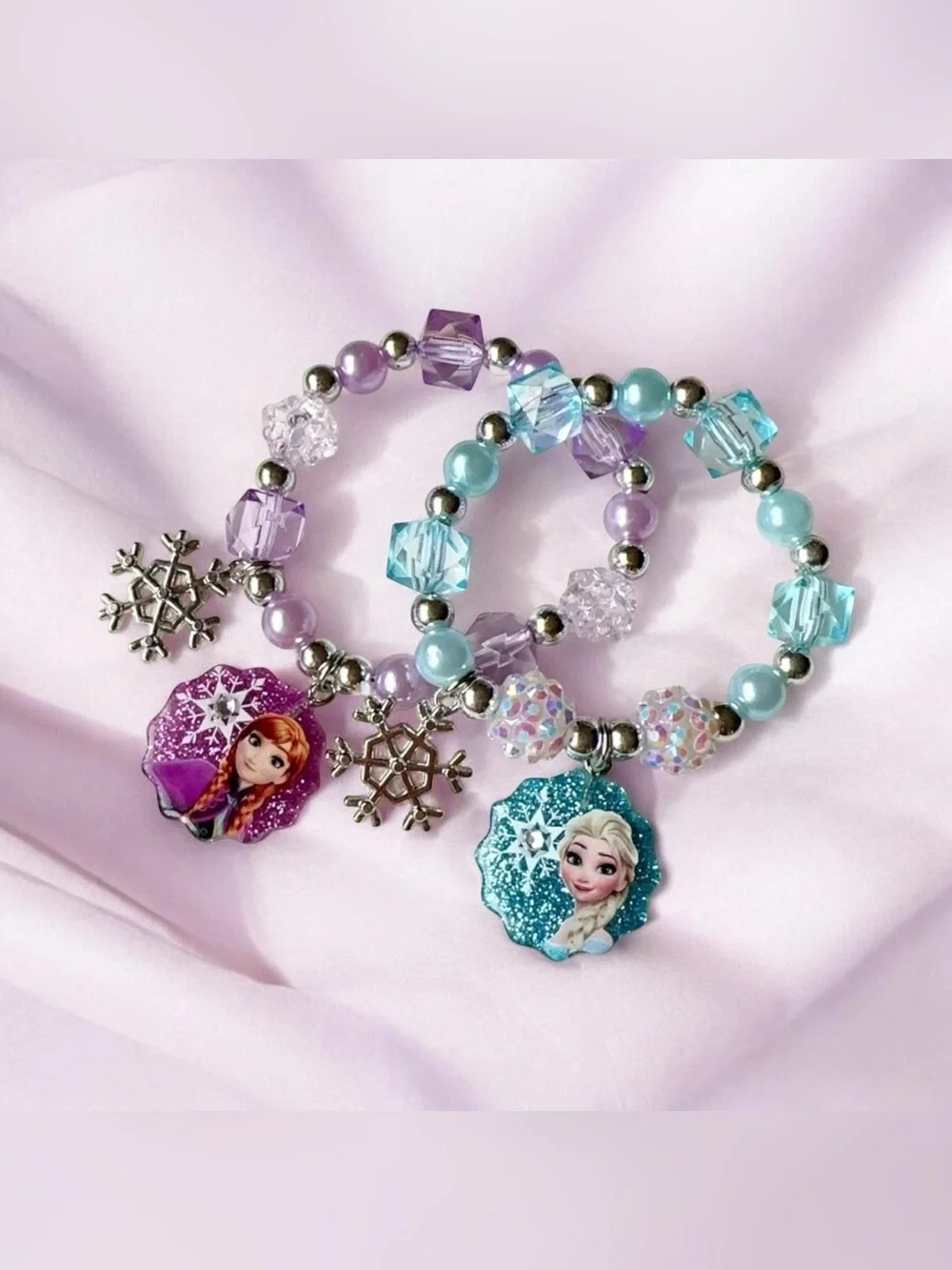 💜🆕💜Frozen-Themed Kids Snowflake Charm Bracelet Set in Purple & Blue